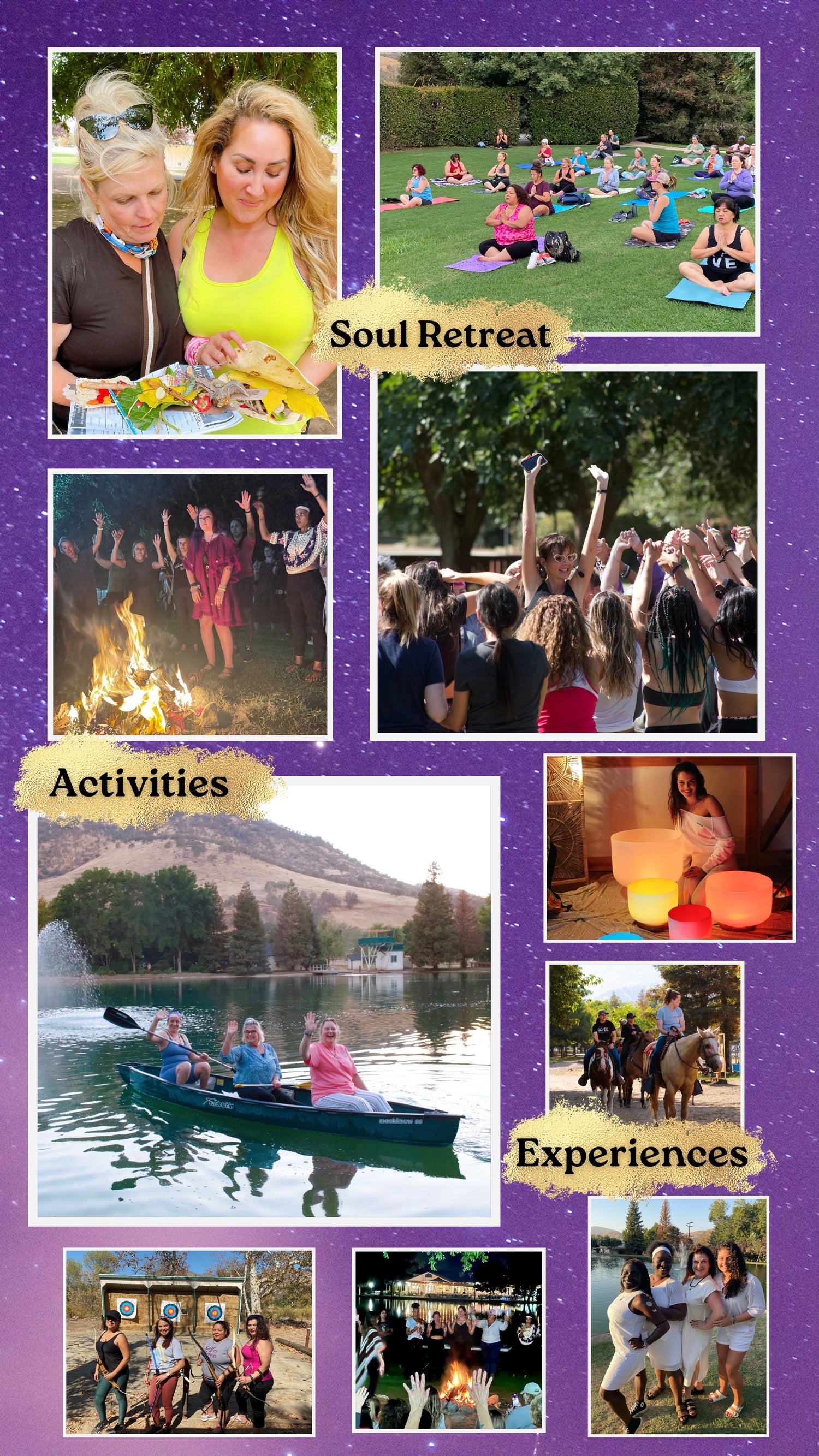 infographic of different women on retreat